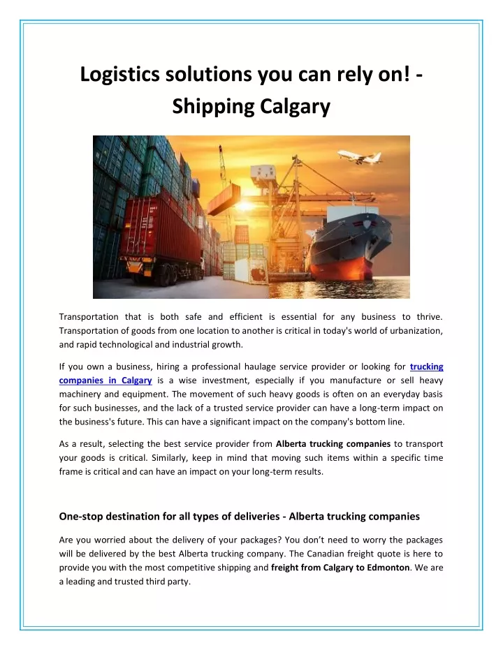logistics solutions you can rely on shipping