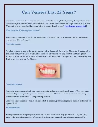 Can Veneers Last 25 Years?