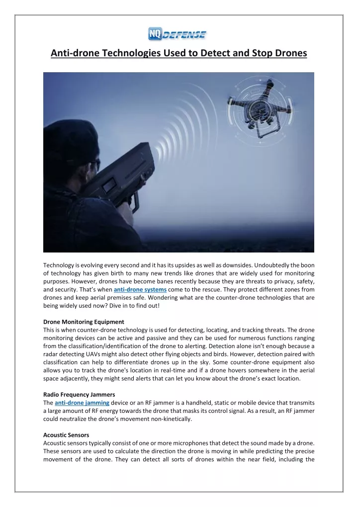 anti drone technologies used to detect and stop