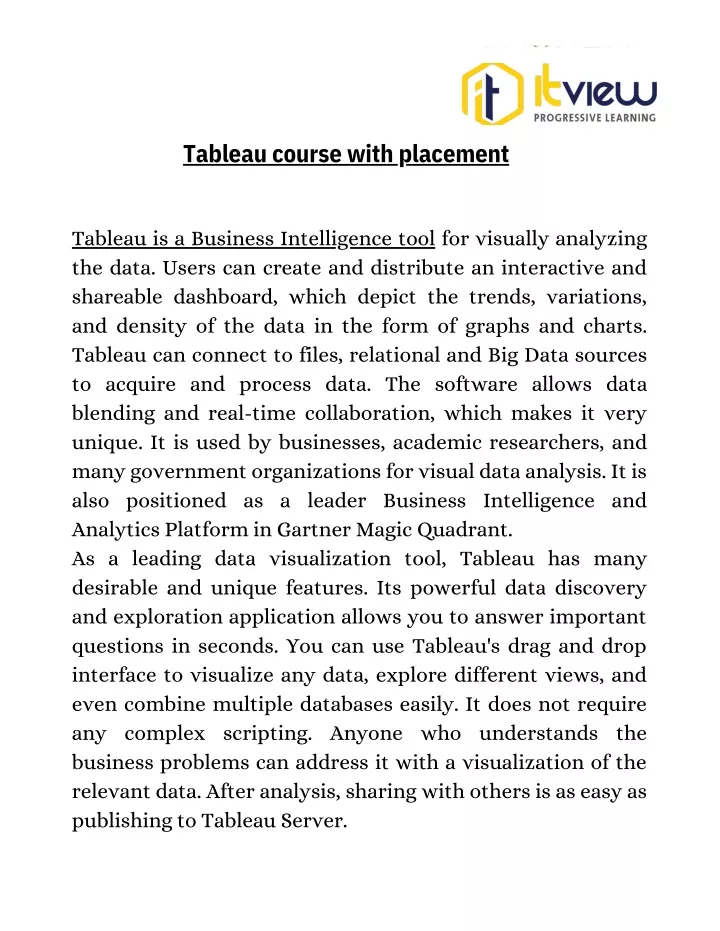 tableau course with placement