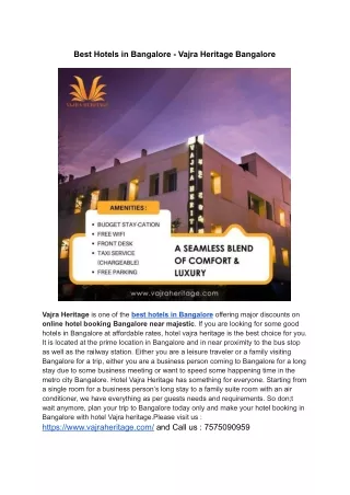 Best Hotels in Bangalore - Vajra Heritage Bangalore