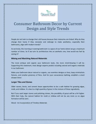 Consumer Bathroom Décor by Current Design and Style Trends
