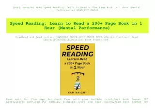 [PDF] DOWNLOAD READ Speed Reading Learn to Read a 200  Page Book in 1 Hour (Mental Performance) READ PDF EBOOK