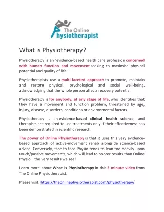 what is physiotherapy