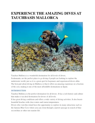 EXPERIENCE THE AMAZING DIVES AT TAUCHBASIS MALLORCA