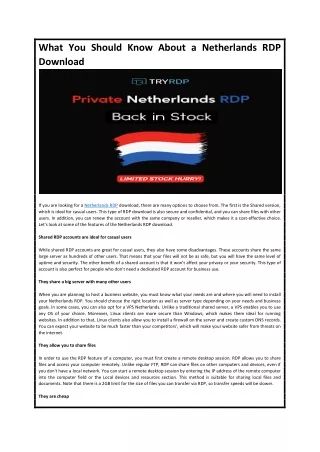 What You Should Know About a Netherlands RDP Download
