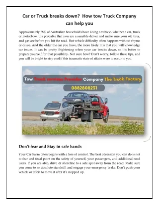 Car or Truck breaks down  How tow Truck Company can help you