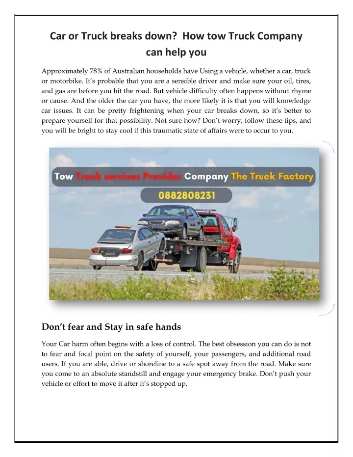 car or truck breaks down how tow truck company