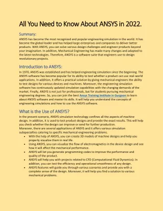 All You Need to Know About ANSYS in 2022