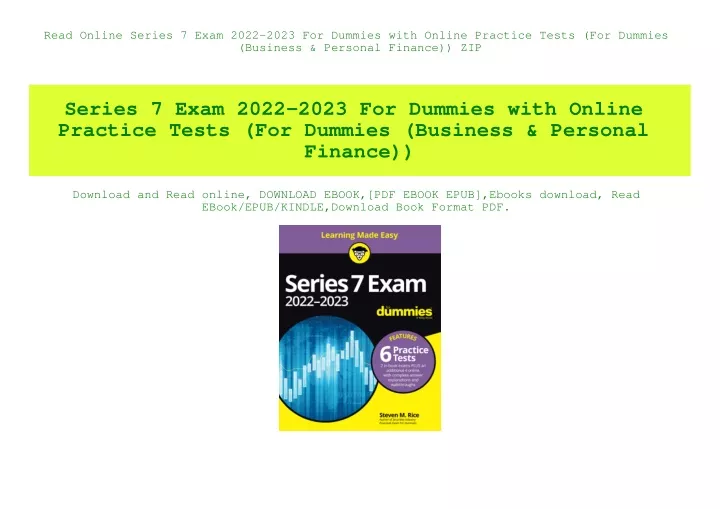 PPT Read Online Series 7 Exam 20222023 For Dummies with Online Practice Tests (For Dummies