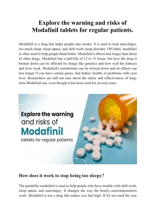 Explore the warning and risks of Modafinil tablets for regular patients