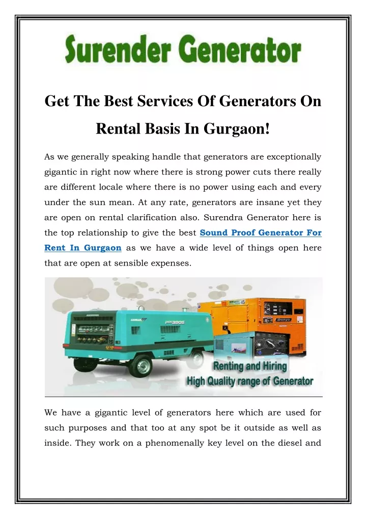 get the best services of generators on