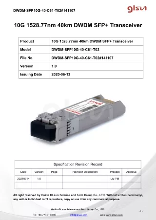 10G 1528.77nm 40km DWDM SFP  Transceiver