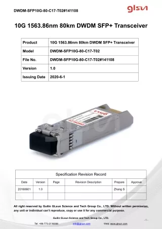 10G 1563.86nm 80km DWDM SFP  Transceiver