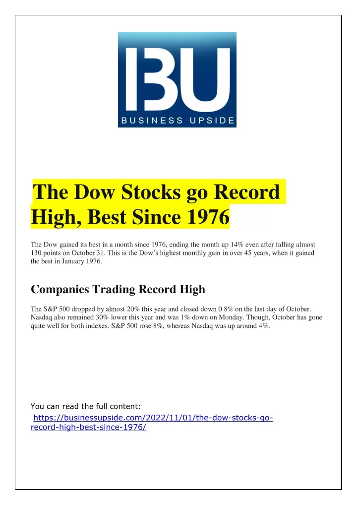 the dow stocks go record high best since 1976