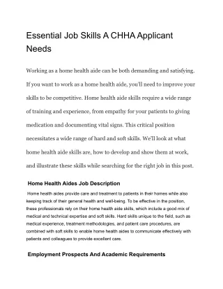 Essential Job Skills A CHHA Applicant Needs