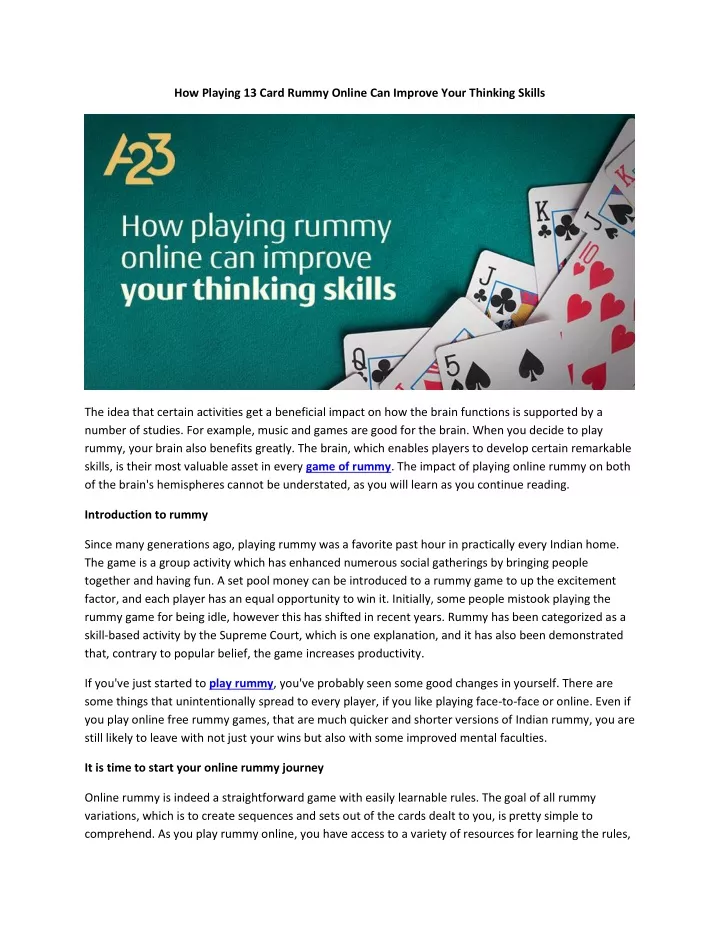 how playing 13 card rummy online can improve your
