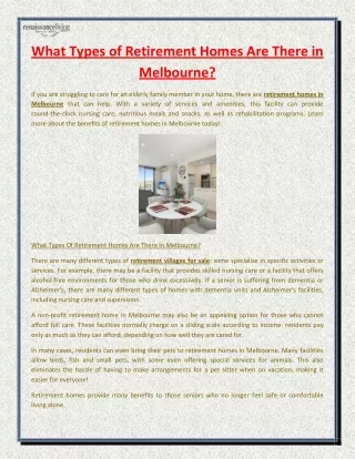 What Types of Retirement Homes Are There in Melbourne