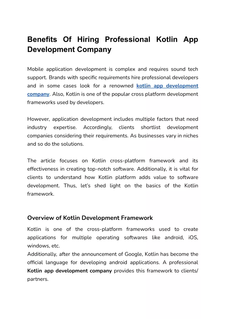 benefits of hiring professional kotlin