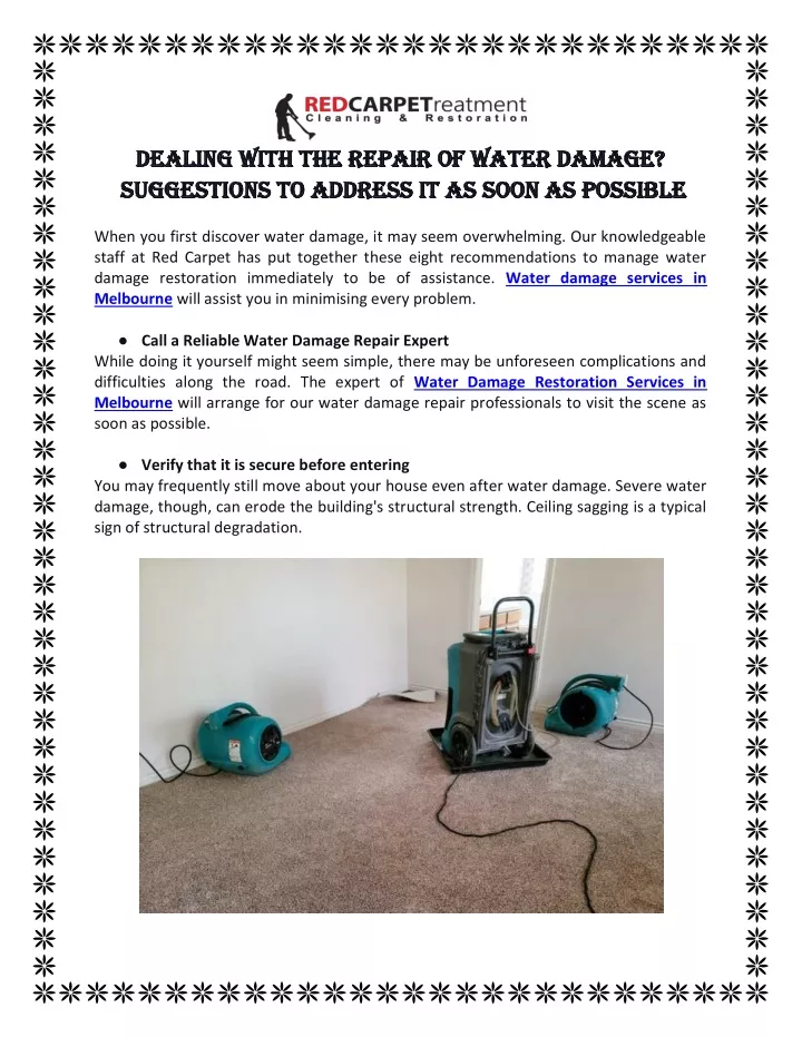 dealing with the repair of water damage dealing