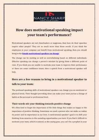 How does motivational speaking impact your team's performance?
