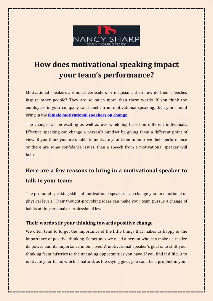 how does motivational speaking impact your team