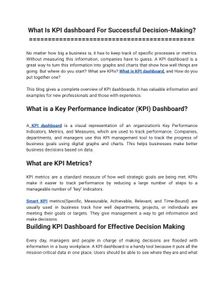 what is kpi dashboard for successful decision