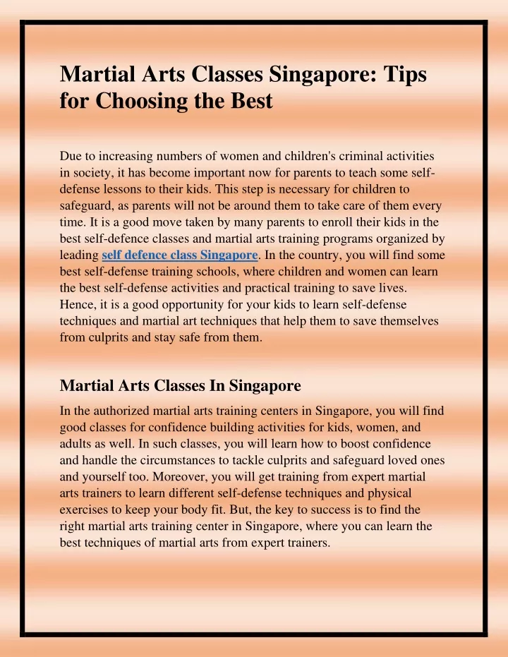 martial arts classes singapore tips for choosing