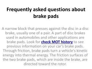 frequently asked questions about brake pads