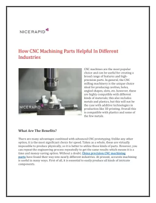 How CNC Machining Parts Helpful In Different Industries