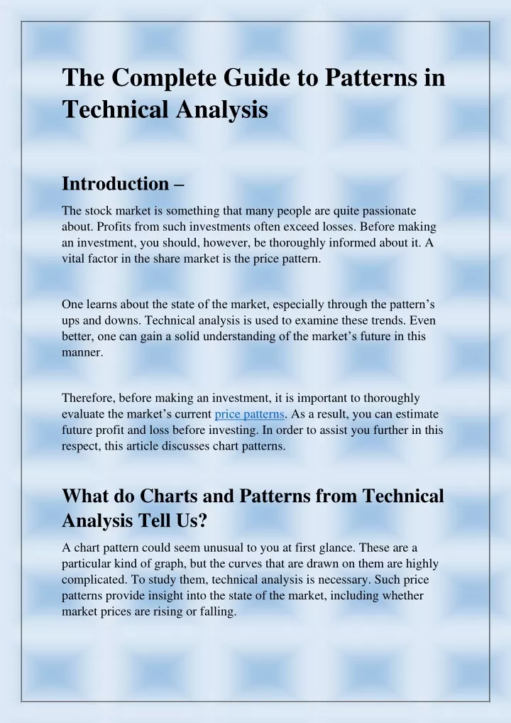 the complete guide to patterns in technical