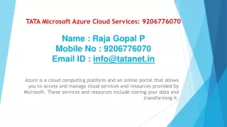 Tata Microsoft Azure Cloud Services: Call @ 9206776070