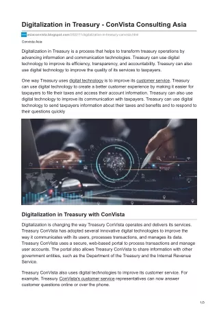 Digitalization in Treasury - ConVista Consulting Asia