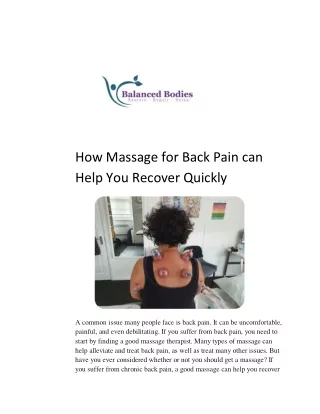 How Massage for Back Pain can Help You Recover Quickly