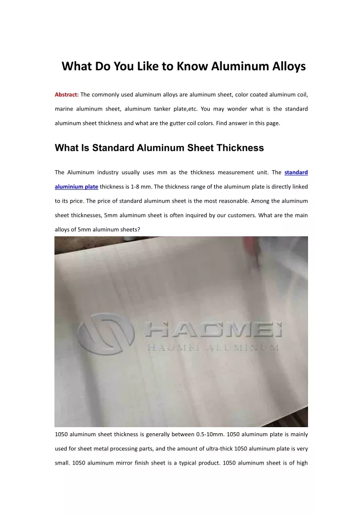 what do you like to know aluminum alloys