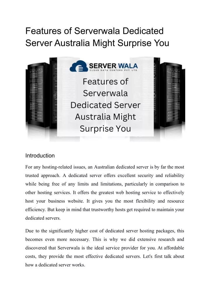 features of serverwala dedicated server australia