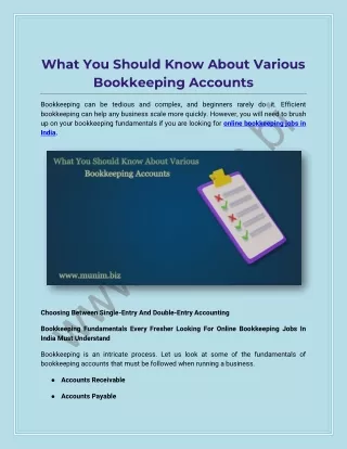 What You Should Know About Various  Bookkeeping Accounts