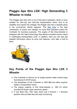 Piaggio Ape: High Demanding 3 Wheeler in India