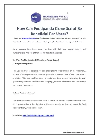 How Can Foodpanda Clone Script Be Beneficial For Users?