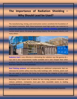 The Importance of Radiation Shielding – Why Should Lead be Used?