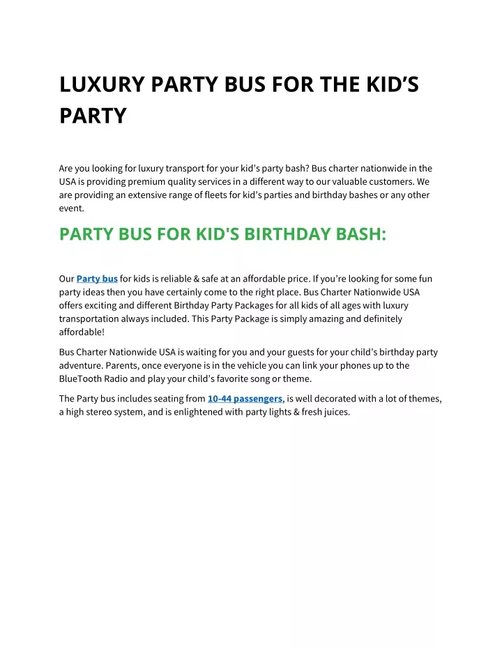 luxury party bus for the kid s party