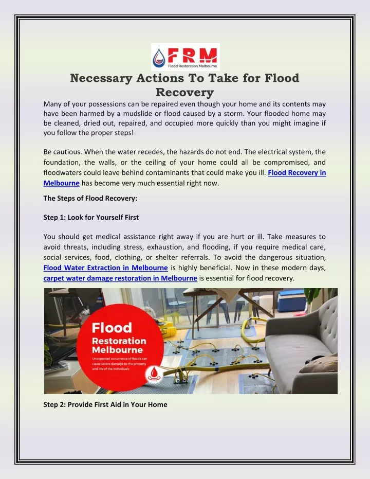 necessary actions to take for flood recovery many