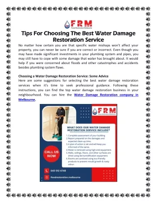 Tips For Choosing The Best Water Damage Restoration Service