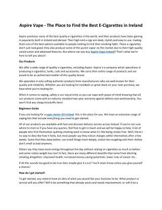 Aspire Vape - The Place to Find the Best E-Cigarettes in Ireland