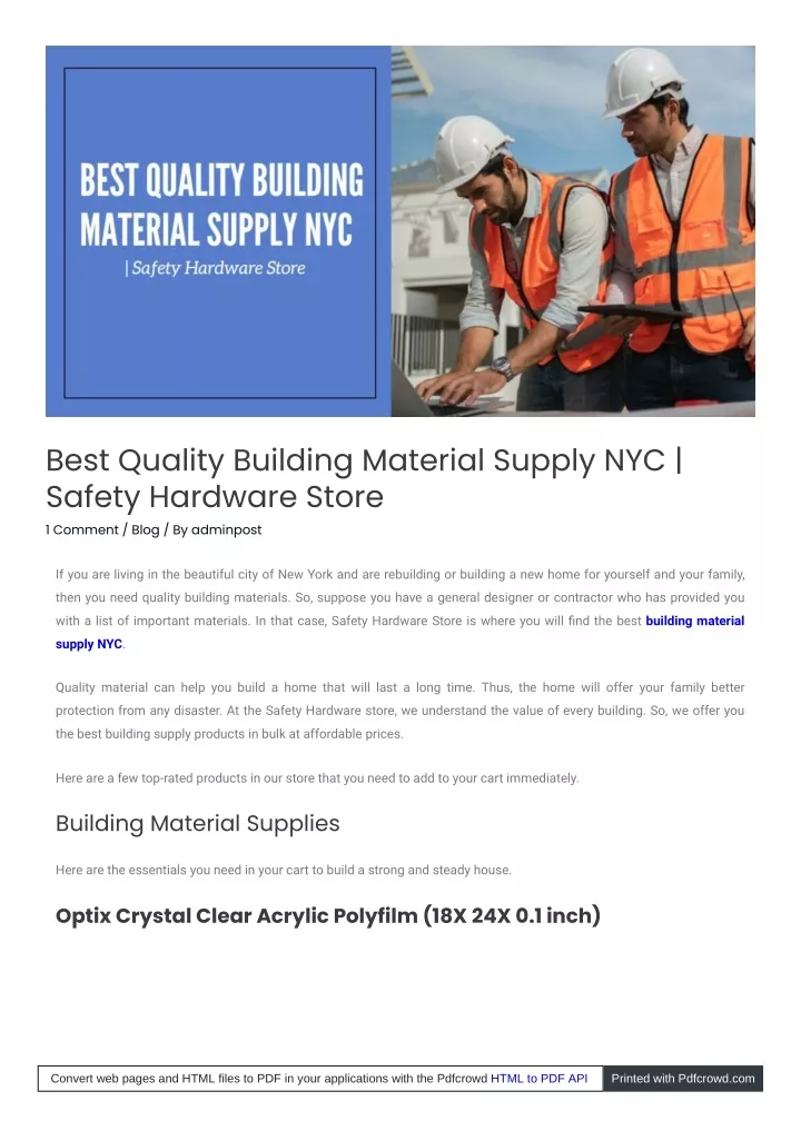 best quality building material supply nyc safety