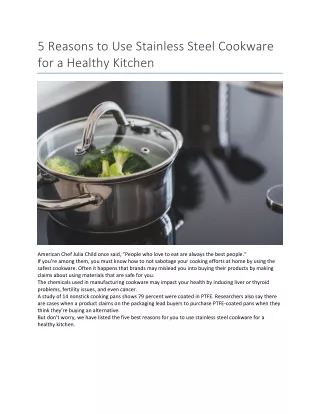 5 Reasons to Use Stainless Steel Cookware for a Healthy Kitchen