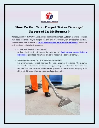 How To Get Your Carpet Water Damaged Restored In Melbourne