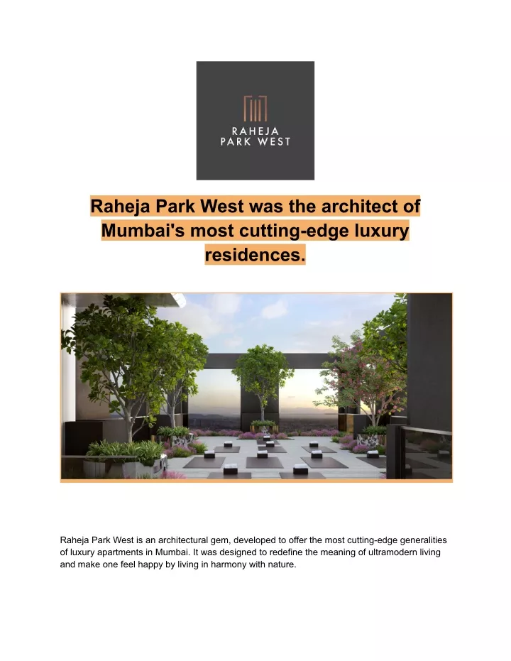 raheja park west was the architect of mumbai
