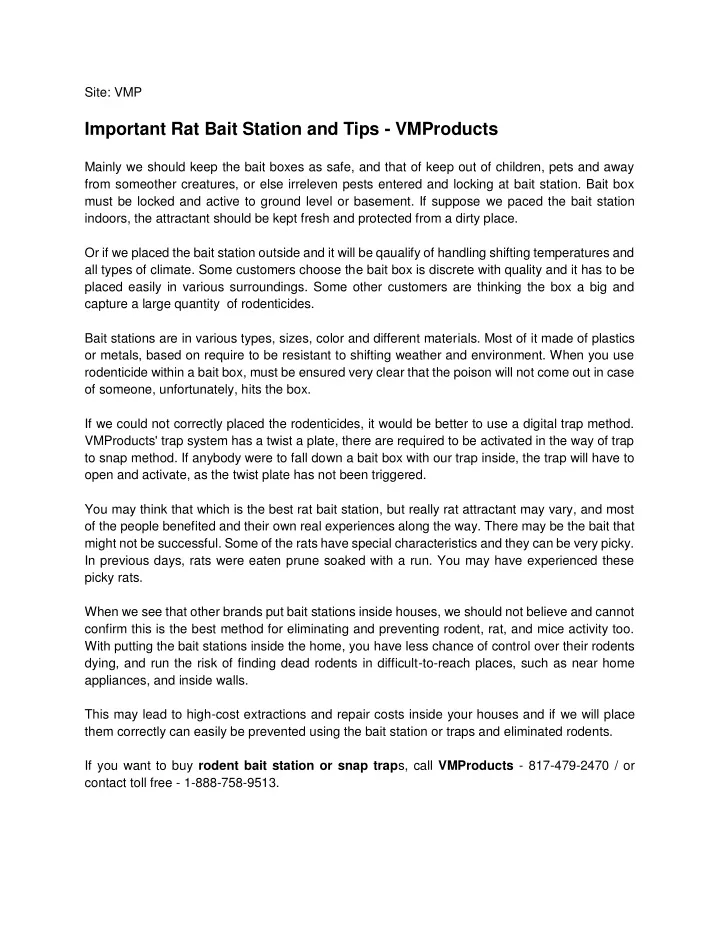 site vmp important rat bait station and tips