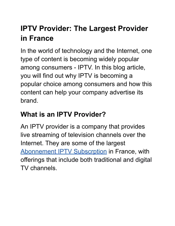 iptv provider the largest provider in france